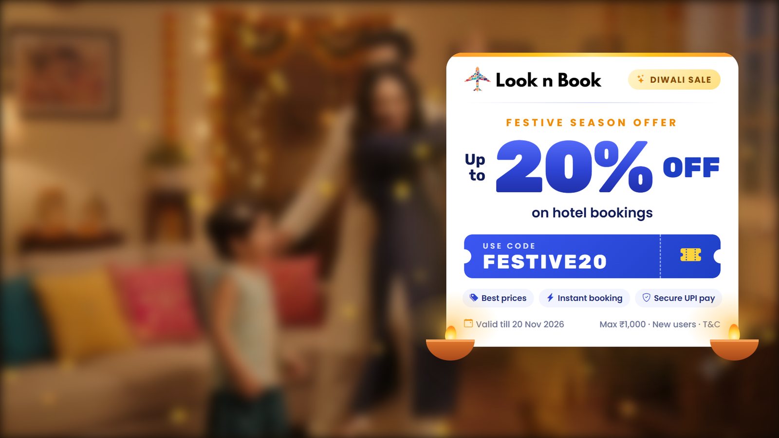 Look n Book Festive Season Sale: 20% off hotel bookings with code FESTIVE20